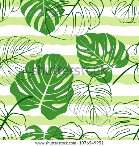 Vector seamless pattern with monstera leaves