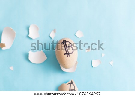 Egg with bitcoin on a blue background