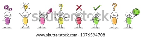Big set of stickmen showing colurful business icons. Vector.