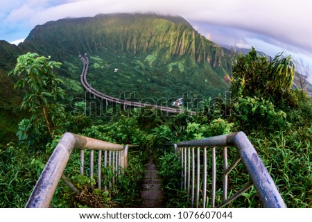 Stairway to Heaven Oahu, Hawaii Royalty-Free Stock Photo #1076607044