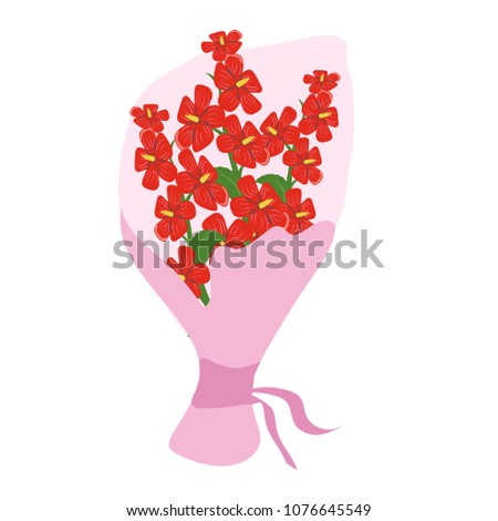 Bouquet of red wildflowers isolated on white background. Flowers for woman gift. Vector illustration