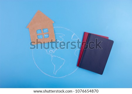 choose country to live concept. passports map house