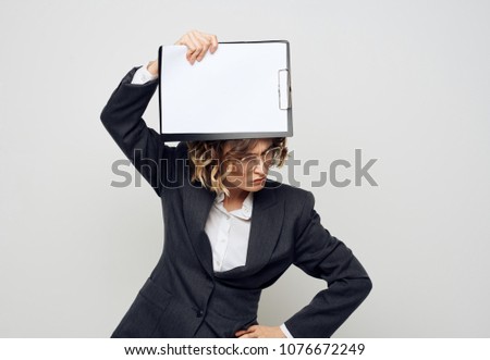  business woman with documents, copy space                              