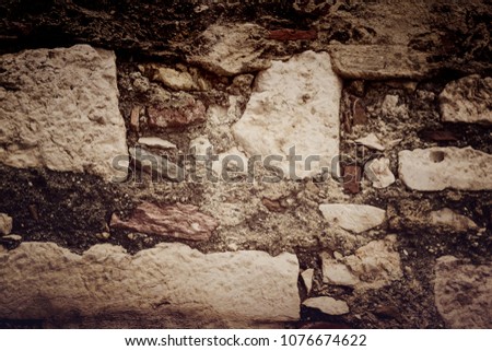 Brown brick wall, old vintage stone background