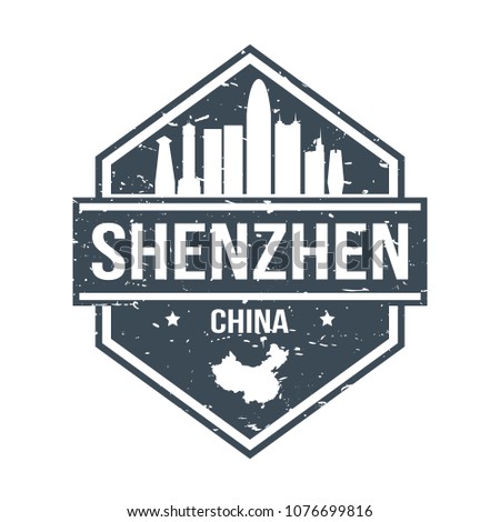 Shenzhen China Travel Stamp Icon Skyline City Design. Seal Passport Vector.