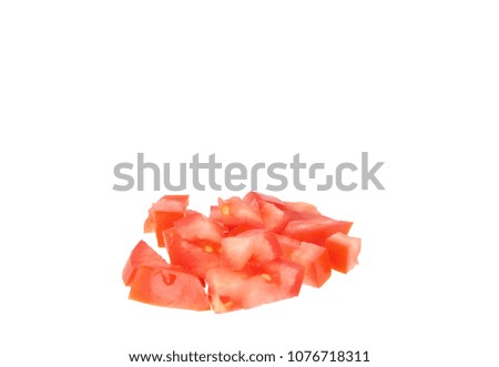 Tomato diced on white background