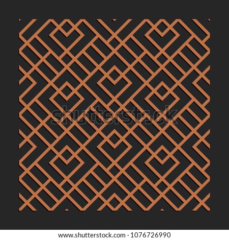 Laser cutting interior panel. Woodcut vector trellis design. Plywood lasercut square tiles. Square seamless patterns for printing, engraving, paper cut. Stencil lattice ornament. Royalty-Free Stock Photo #1076726990