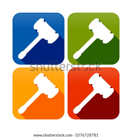 Wood Hammer Silhouette Round Square Symbol Icon Set