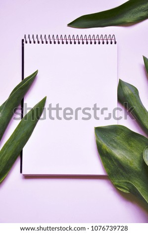 clean notebook with leaves and stones