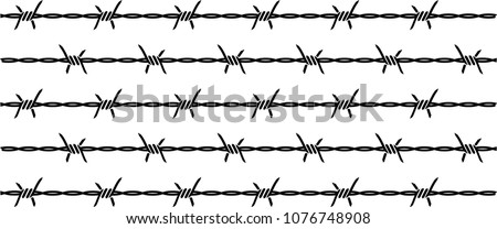 Vector illustration wire barb fence background isolated on white. Protection concept design. Barbed wire silhouettes Royalty-Free Stock Photo #1076748908