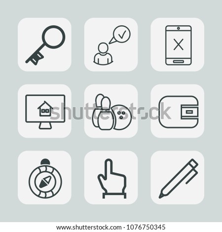 Premium set of outline icons. Such as north, property, internet, complete, unlock, wallet, pen, money, compass, pin, connection, button, east, technology, real, ball, direction, pencil, cancel, house