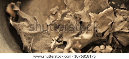 Beautiful abstract background. Ashes and burnt musical paper. Smoldering ashes.