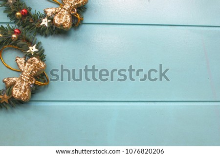 Colorful gifts, Christmas Day, special day of the miscellaneous for the celebration. Placed on a blue wooden background.