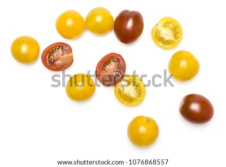Grape cherry tomatoes collection top view isolated on white background mix
