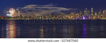 Panorama view of the City of Seattle on the Fourth of July