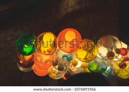 set of colourful vintage retro light lamp bulbs