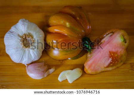 Close up picture of ingredients of  spanish gazpacho