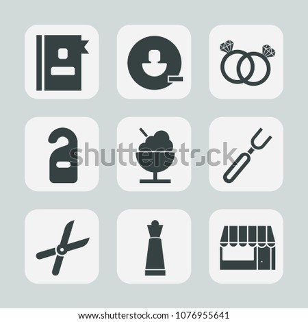 Premium set of fill icons. Such as telephone, directory, supermarket, grocery, king, garden, ring, phone, remove, dinner, restaurant, food, pruning, privacy, piece, cut, fork, business, store, label