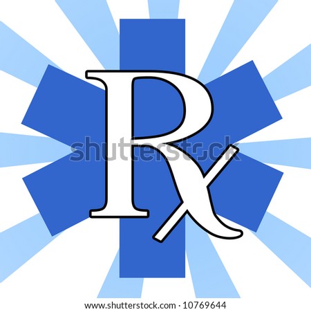 A blue and white RX illustration