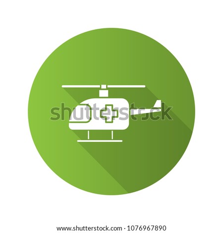 Medical helicopter flat design long shadow glyph icon. Air ambulance. Vector silhouette illustration