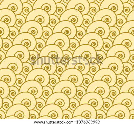 Vector graphic snails seamless pattern in gold shades.