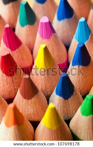 Group of multicolor pencils, close-up shot