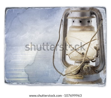 Marine landscape and ships lantern. Old paper texture background with clipping paths