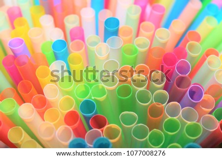 straw straws plastic drinking background colourful  full screen many group plastic single use ban banned straw  in EU concept - stock photo, stock photograph image picture  Royalty-Free Stock Photo #1077008276