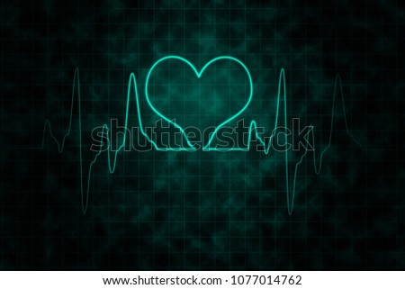 Heartbeats monitor with glowing effect on grid and dirty black background for healthcare and medical concept