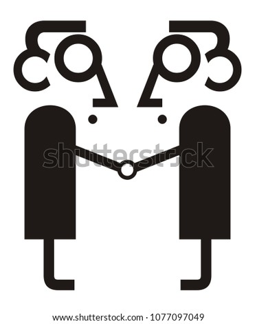 Two man, business, partnership and handshake isolated illustration. Two men come to terms and shake hands icon black on white 
