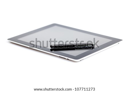tablet and stylus isolated on white