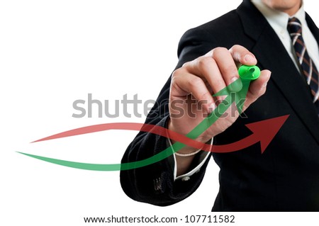 Business writing green arrow with white board