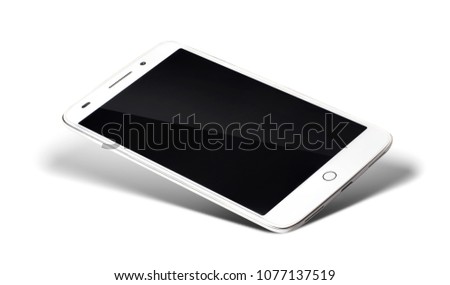 white phone isolated on white Royalty-Free Stock Photo #1077137519