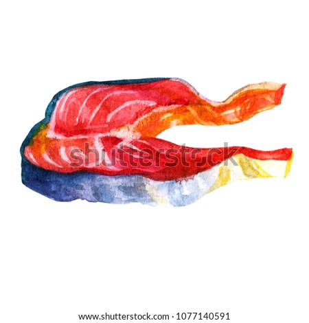 Watercolor illustration. Smoked dried fish of different types.