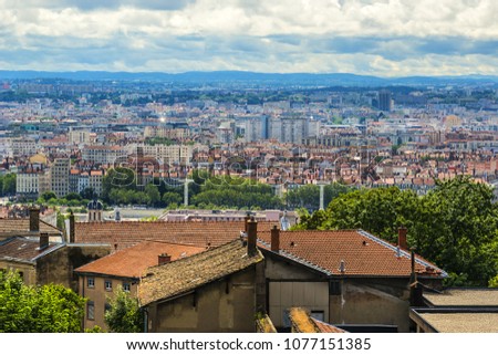 The panoramic aerial view at Lyon, Rhone-Alpes, France.