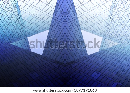 Multiple exposure photo of glass walls. Abstract modern architecture, industry or technology background. Office building fragment with sky visible among structural glazing.