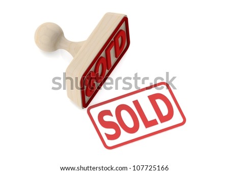 Wooden stamp with sold word