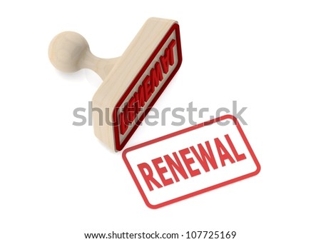Wooden stamp with renewal word