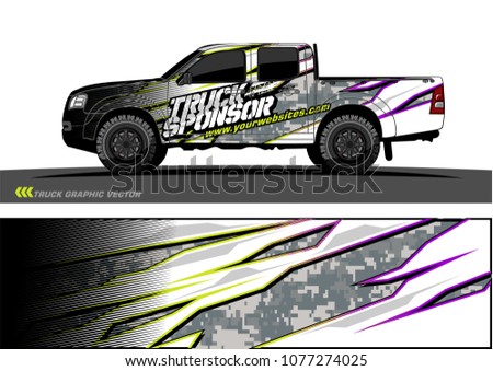 pickup Truck graphic vector. abstract racing shape with grunge background design for vehicle vinyl wrap 
