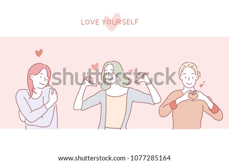 Love Yourself Girls on Postcard. hand drawn style vector doodle design illustrations.