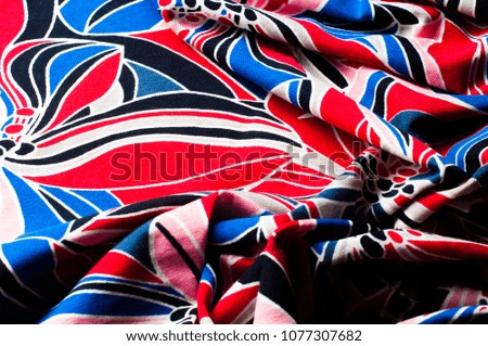 texture template. knitted cloth. Red white blue flowers. Flower fields of torn flowers form a favorable seal over this fabulous fabric Along with the enticing image, digitally realized on its surface