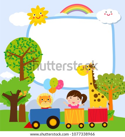 Cute train with children and animals