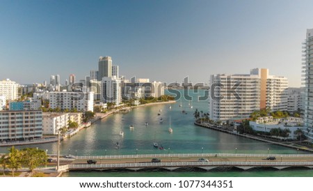 Aerial view of Venetian Way and Miami Beach from Gibb Park, Florida