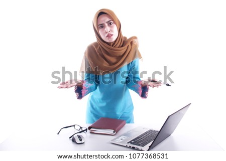 Young beauty female look stress at office. women workers are depressed with much work in the office
