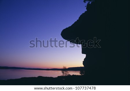 Silhouette of mountain at dusk
