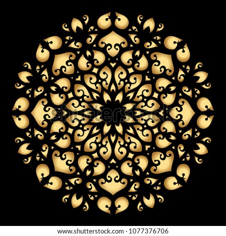 Mandala. Arabesque. Gold round pattern on black background. Vector illustration.