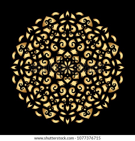 Mandala. Arabesque. Gold round pattern on black background. Vector illustration.