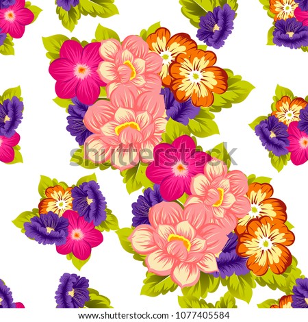 Beautiful seamless floral pattern. For your fabric design, clothing, printed matter. Postcards, greeting cards and invitations for birthday, wedding, Valentine's day, party. Vector illustration