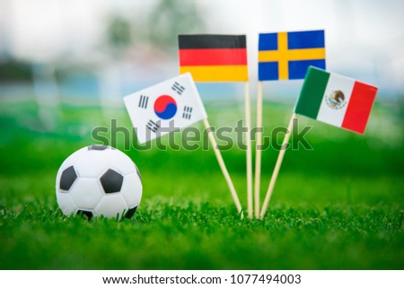 Group F National Flags of Germany, Mexico, Sweden, Korea Republic, South Korea Royalty-Free Stock Photo #1077494003