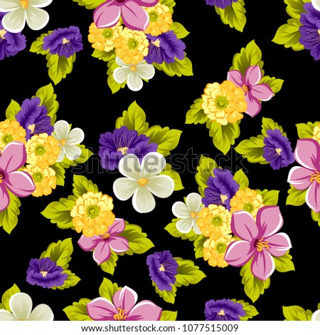 beautiful seamless floral pattern. For your design of fabrics, prints, clothing, printed matter. Postcards, greeting cards, birthday invitations, wedding, Valentine's day, party Vector illustration